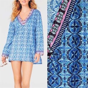 Brand NEW La Blanca Swimwear Beachy Cover-Up Dress Blue Geometric Size XS